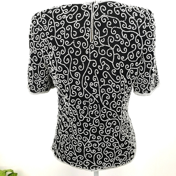 Vintage Laurence Kazar Pearl Beaded Black Top EUC - Picture 2 of 15
